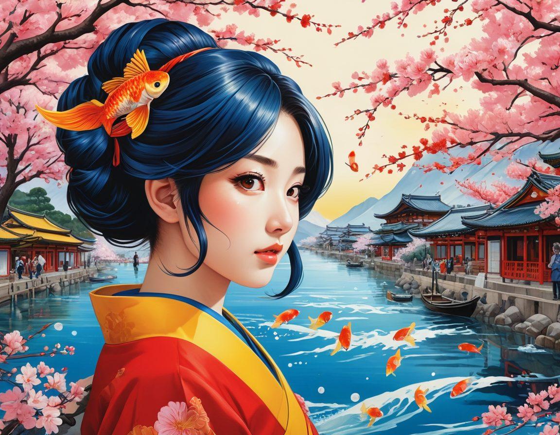 A visually captivating collage showcasing the transformation of manga into adult anime, featuring iconic characters in a blend of traditional and digital art styles. Integrate elements that highlight cultural significance, like Japanese motifs, artistic symbols, and scenes representing community interaction. Use a vibrant color palette to evoke emotion and energy, with a dynamic background symbolizing evolution. super-realistic. vibrant colors. dynamic composition.